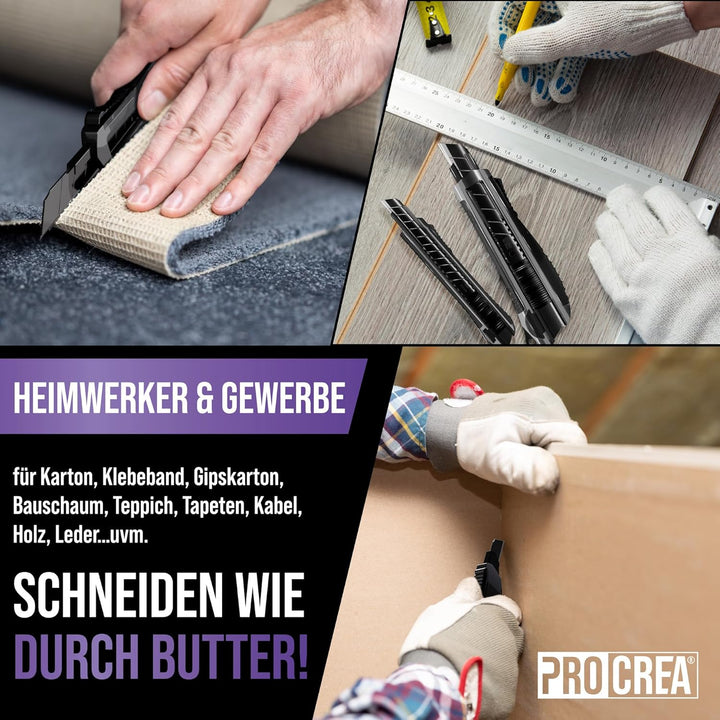 PROCREA® Premium 3er Cuttermesser & Klingen Set "Black Edition" [Extrem Robust & Ultrascharf] Das 18