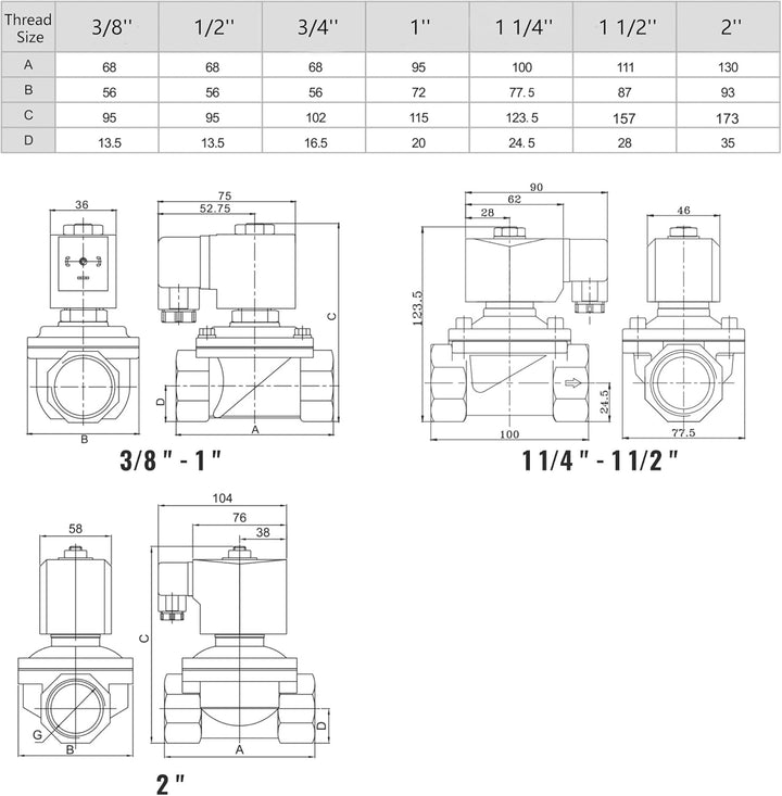U.S. Solid Solenoid Valve Magnetventil Messing G 1/2" 230V AC Normal geschlossen NC 0-10 bar, elektr
