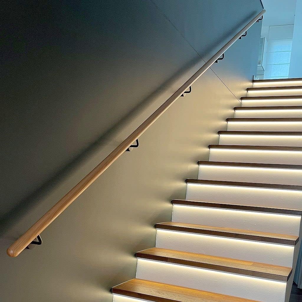 TIBU Buche Geländer Handlauf Treppe Holz Griff gew. Edelstahlhalter, Länge 30 - 500 cm aus einem Stü