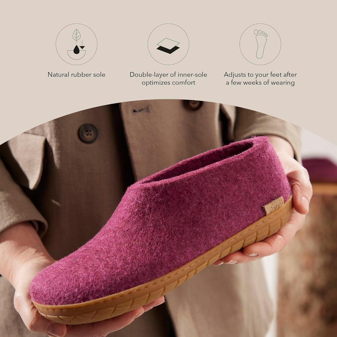 glerups dk Herren Felt Shoes with Rubber Sole Hausschuh 36 EU Cranberry, 36 EU Cranberry