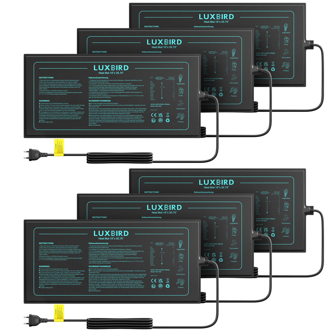 Luxbird Heizmatte Pflanzen, 6 Pack 20W Wasserdicht Wärmematte für Zimmergewächshaus, Indoor-Gärtnern