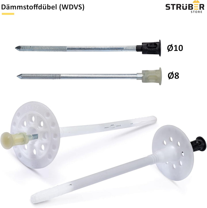STRÜBER WDVS SET (Ø10x120mm Dämmstoffdübel mit Metalldorn 400St + Grau Styropor Rondelle 400St + Sty