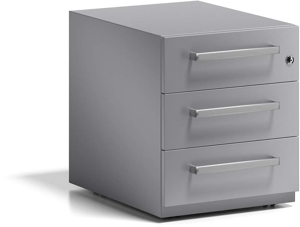BISLEY Rollcontainer Note mit Griff, 3 Universalschubladen, Metall, 355 Silber, 56.5 x 42 x 49.5 cm