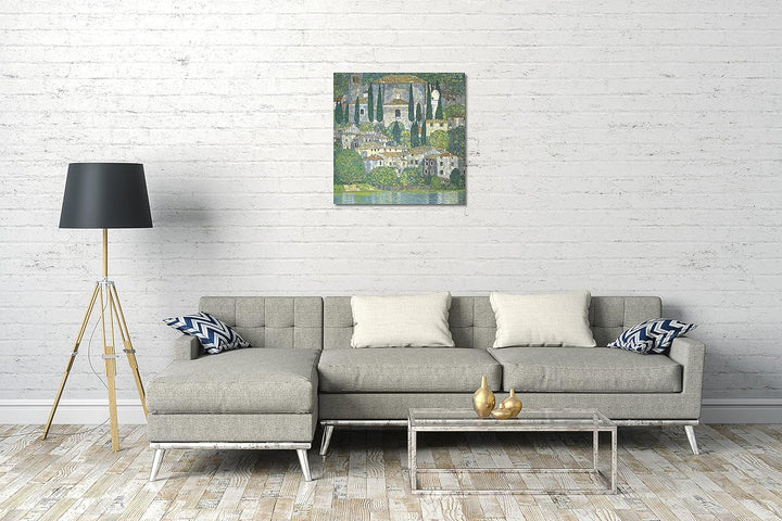 Printed Paintings Leinwand (70x70cm): Gustav Klimt - Kirche in Cassone (Landschaft mit Zypressen) (1