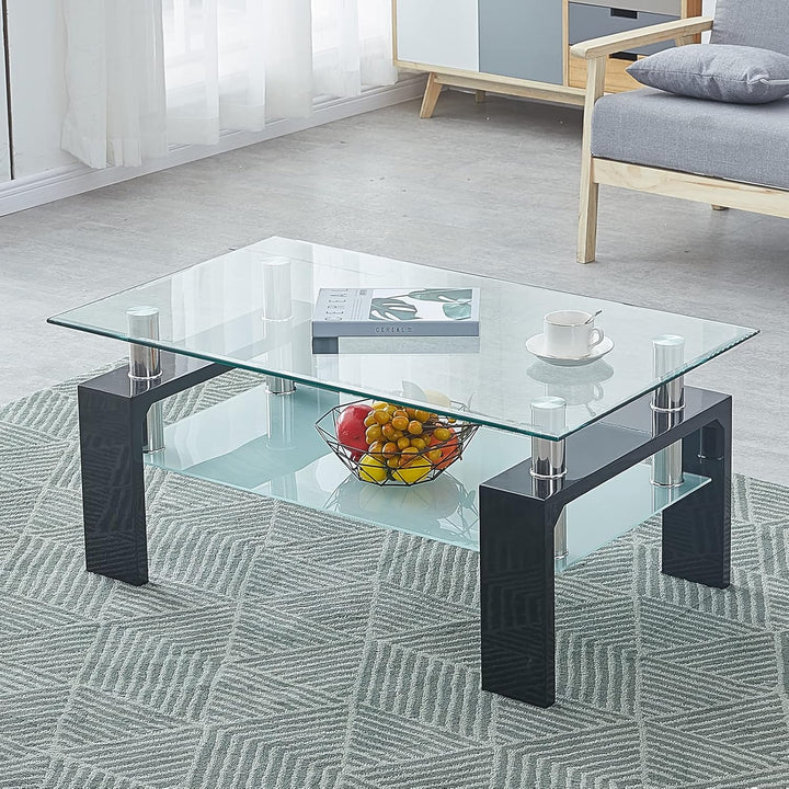 CLIPOP Couchtisch Rechteckig Beistelltisch aus Hartglas,Wohnzimmertisch Moderner Sofatisch mit Staur