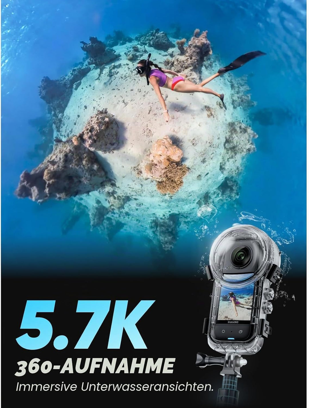 Insta360 X3 Unsichtbares Tauch-Bundle - Wasserdichte 360°Actionkamera mit 1/2"-Sensor, 5,7K 360°, 72