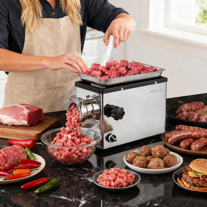 Anatole Fleischwolf Elektrisch Profi Hackfleisch Maschine 1300W Edelstahl Multi Wurstmaschine mit 4/