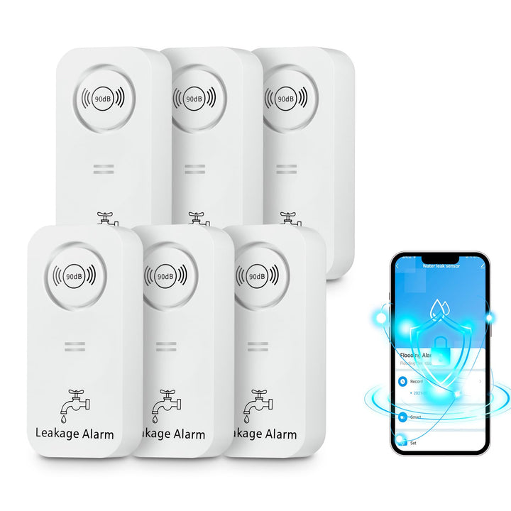 Wassermelder WLAN (2,4 G WiFi), 90 dB WiFi Wassermelder Wasseralarm und App Alarm, Wassersensor Alar