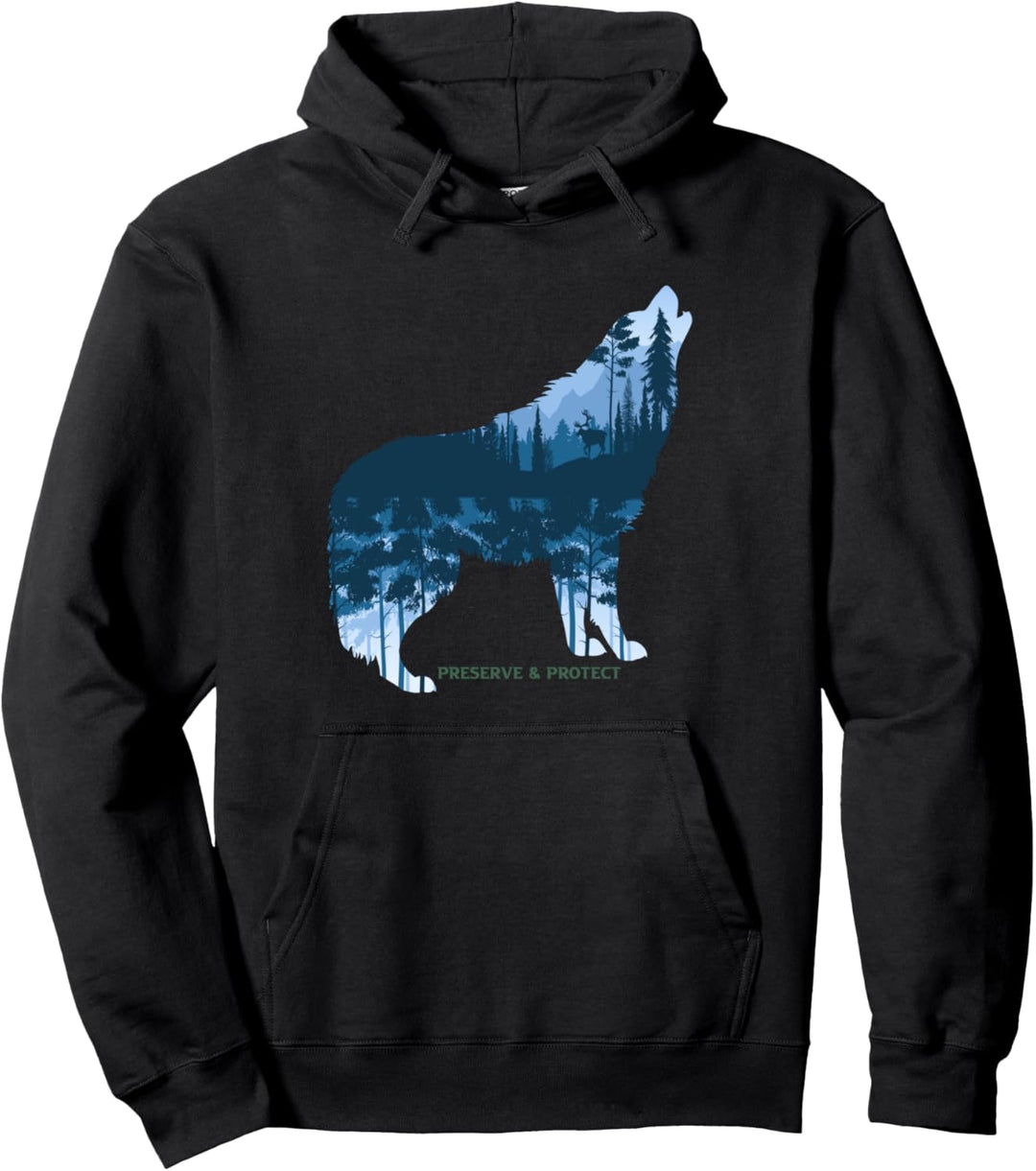 Preserve & Protect Umweltschutz Wolf erhalte die Natur Wald Pullover Hoodie