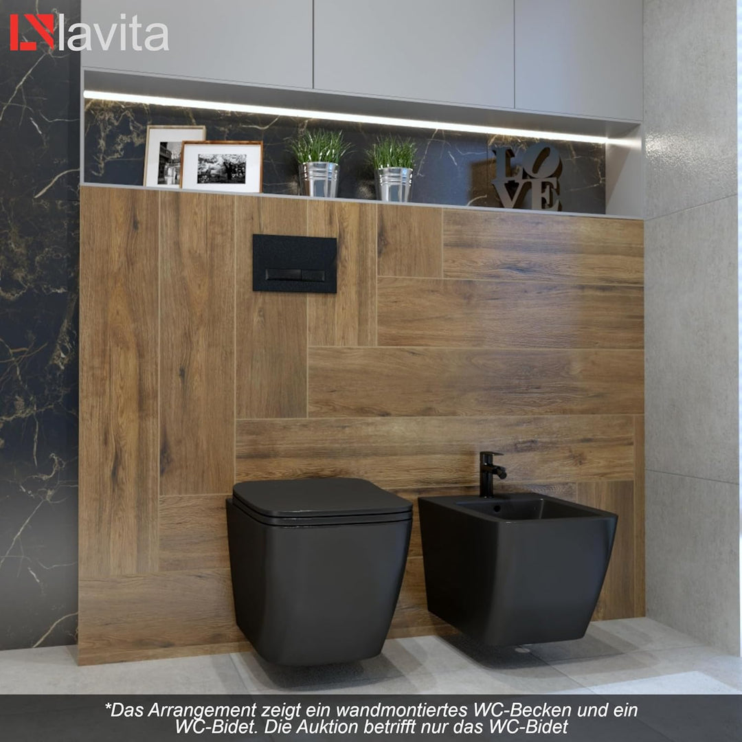 LAVITA Universal Wand-Bidet Onil Black mit Hahnloch und Überlaufschutz aus Keramik Sitzwaschbecken z