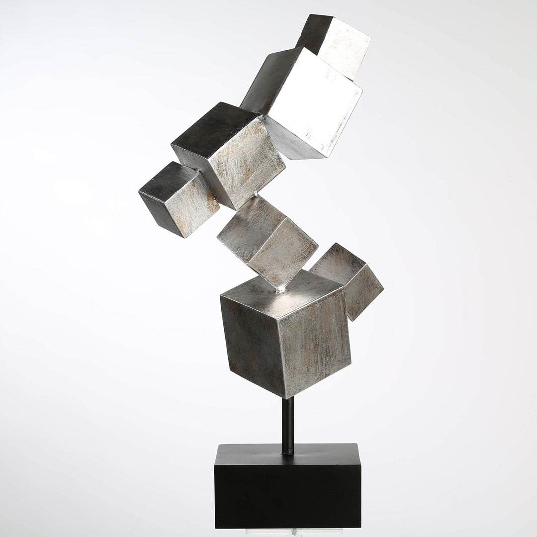 Casablanca Skulptur -aus Metall - Silber-Antik-Finish -schwarzer Sockel H 56 cm