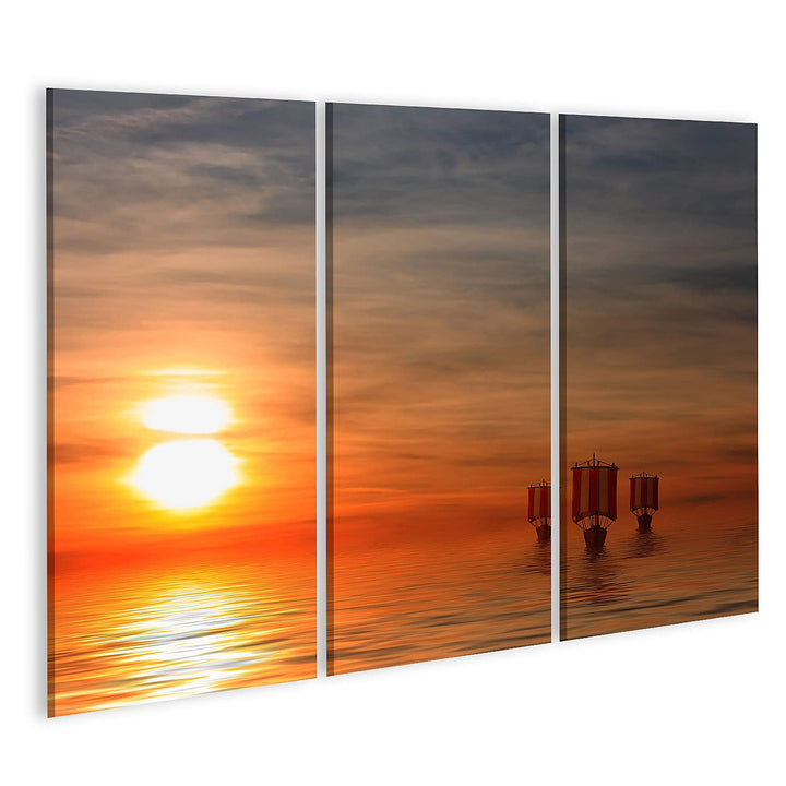 Bild auf Leinwand Wikinger Schiffe Wandbild Poster Kunstdruck Bilder Format: 130x80cm - 3 Teile, For