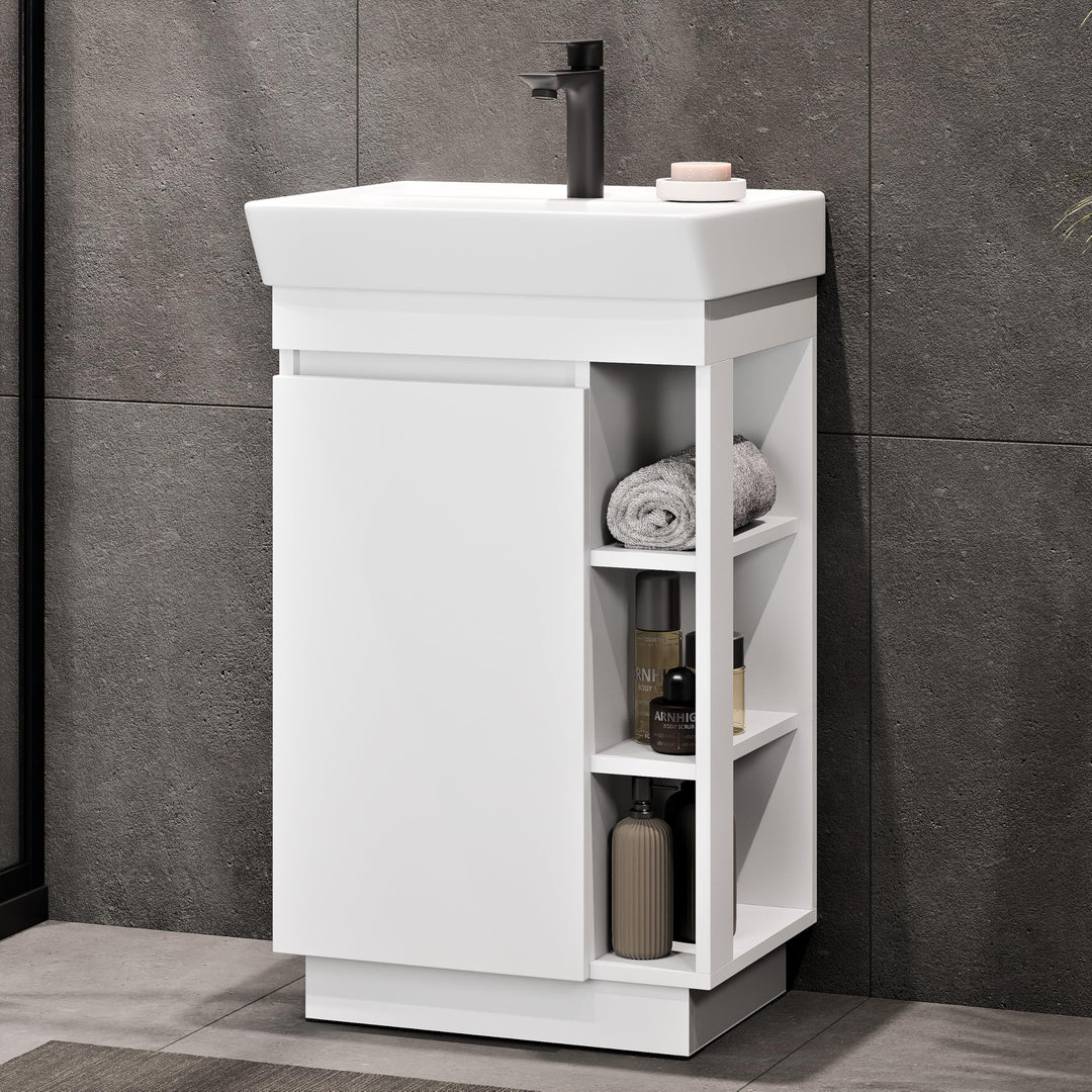 Planetmöbel Nyx Badmöbel Waschtisch mit Unterschrank 50 x 85,9 x 42 cm weiss, Badezimmermöbel für Gä