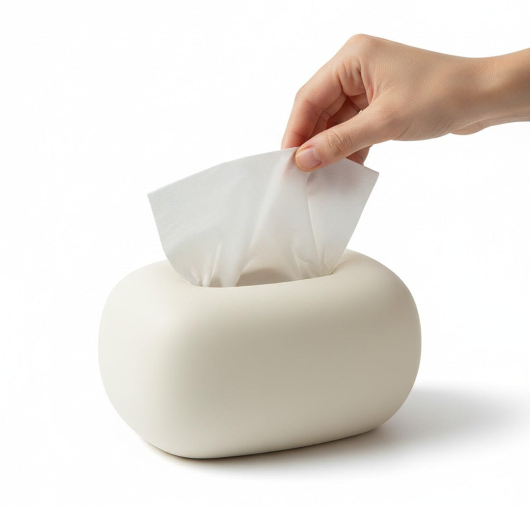 Keramik Kosmetiktücherbox Weiss Elfenbein, eleganter Taschentuchspender für Badezimmer, Wohnzimmer u