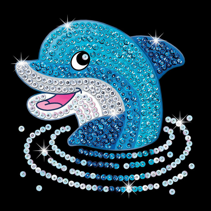 Kitfix - Sequin Art® 60 - Delfin - Paillettenbild für Kinder- 20 x 20cm - 60min Bastelprojekt - Bast