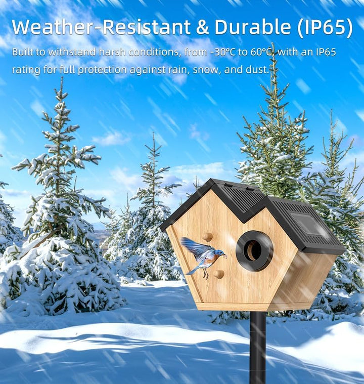 Vogelhaus mit Kamera, 2K Kamera WLAN Outdoor mit Massivholz Nistkasten, 2,4G WiFi &amp; App Benachrichti