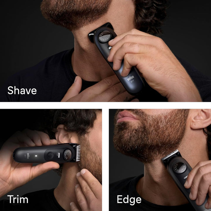 Braun Barttrimmer Series 7, Elektrischer Bartschneider Herren mit 7 Zubehörteile, Lebenslang scharfe