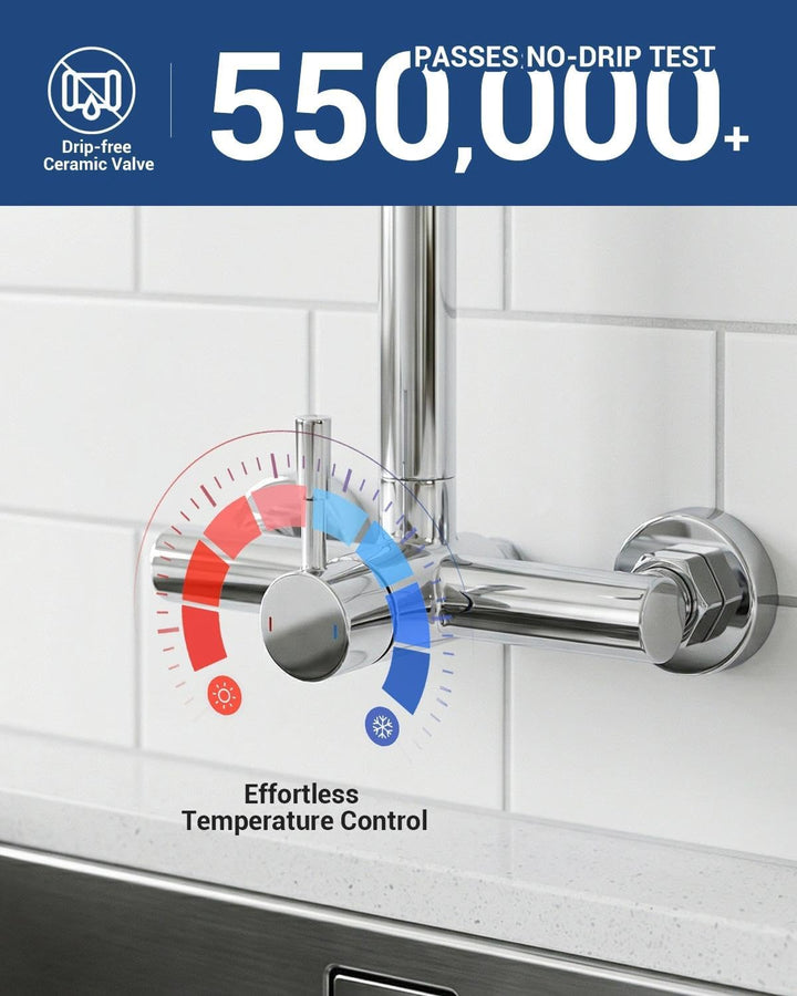 Wasserhahn Küche Wandmontage Chrom, küchenarmatur Wand mit Schwenkbereich 360°, Einhebelmischer Spül
