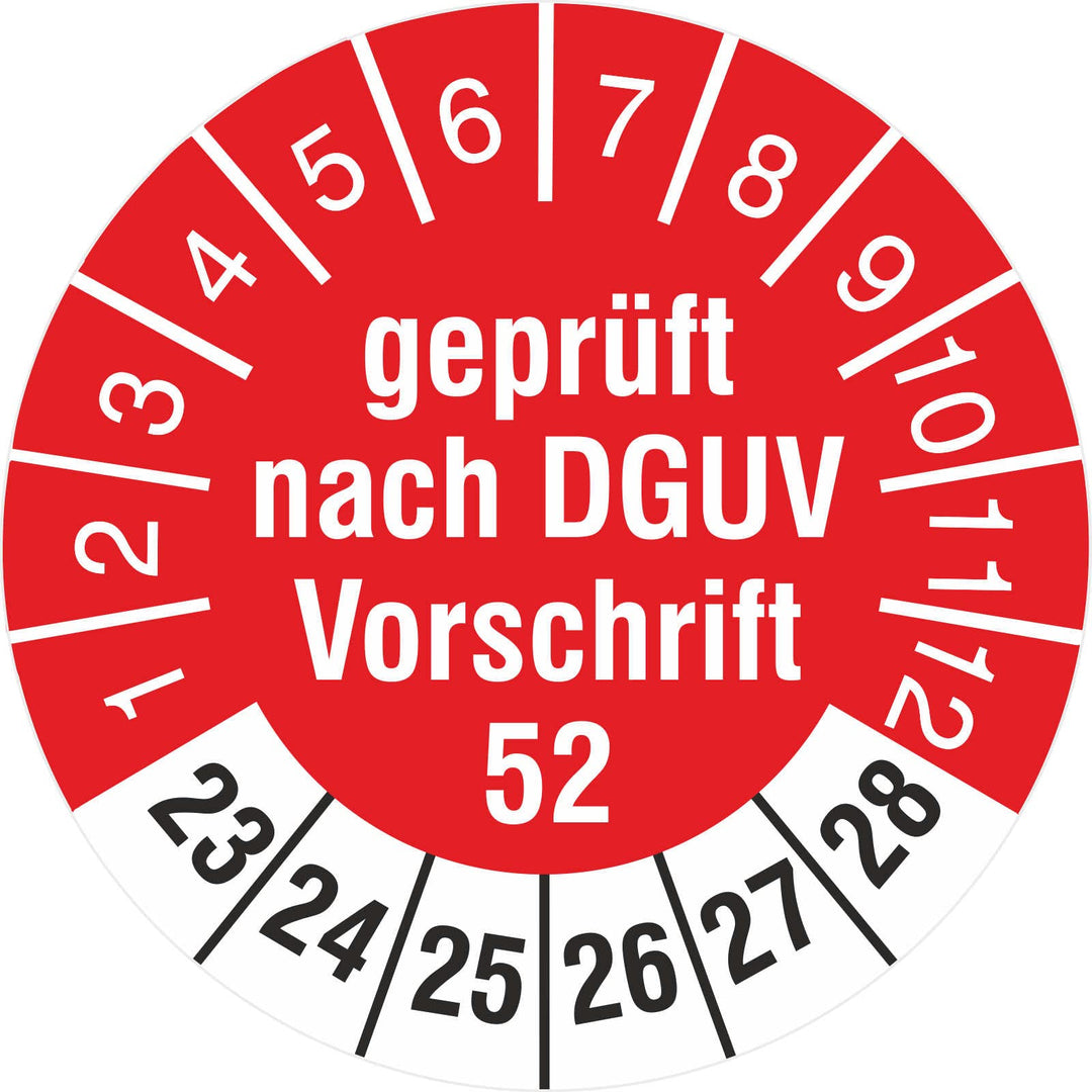 200 Stück Prüfetiketten 18 mm geprüft DGUV Information Vorschrift 52 Krane 2023-2028 Prüfplaketten H