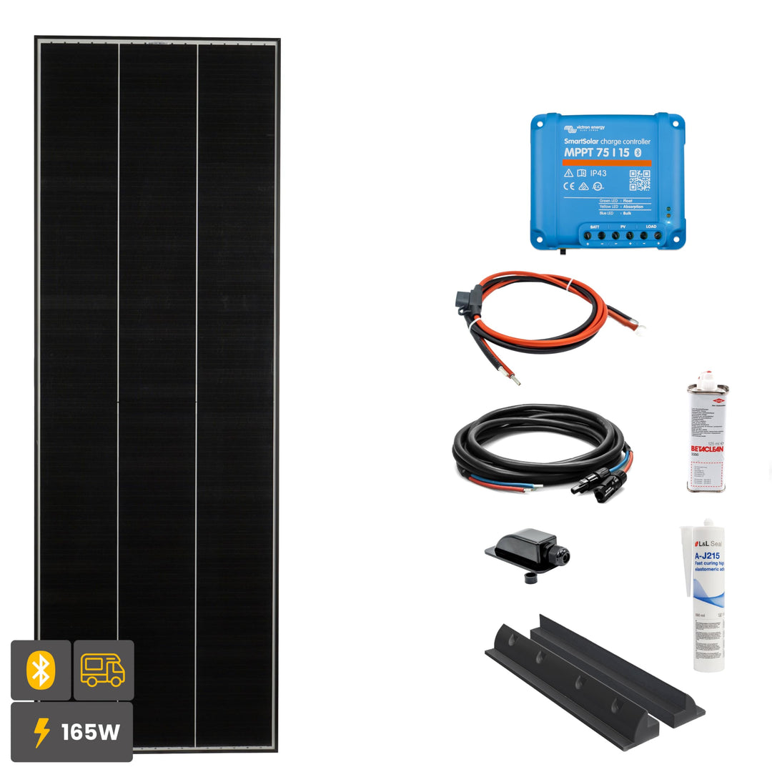 SOLA Frame Black Wohnmobil Komplettset mit Haltespoiler und Laderegler 165 W schwarz Schwarz 165 W,