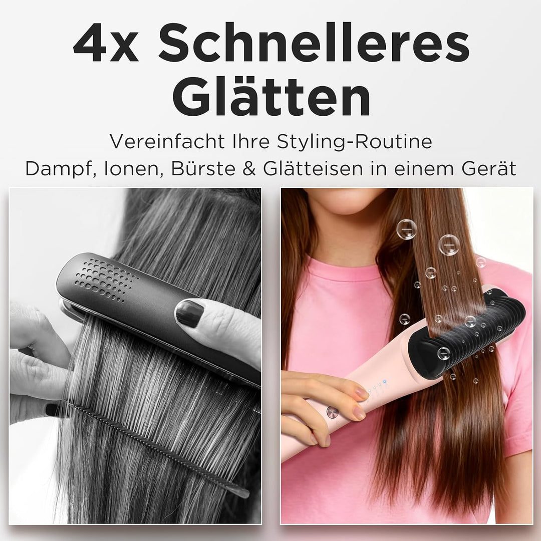 Pro Dampf Glättbürste, PARWIN PRO BEAUTY 3-in-1 Dampf Haarglätter Bürste, LED-Anzeigeleuchte, Ionent