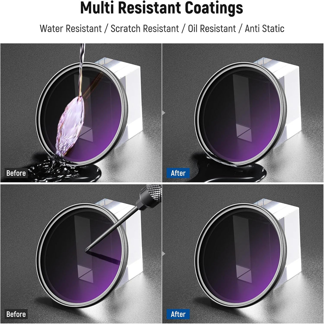NEEWER 72mm Variabler ND Filter mit 77mm Gegenlichtblende, ND2-32 1-5 Stops Einstellbarer Graufilter