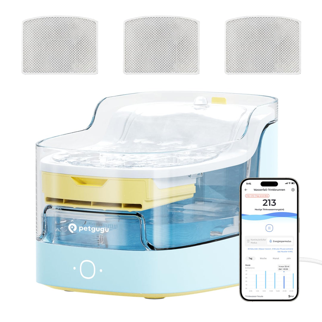 PETGUGU Katzenbrunnen mit App Steuerung inkl. 3 Ersatzfilter, 8-Schicht-Filtration Trinkbrunnen für