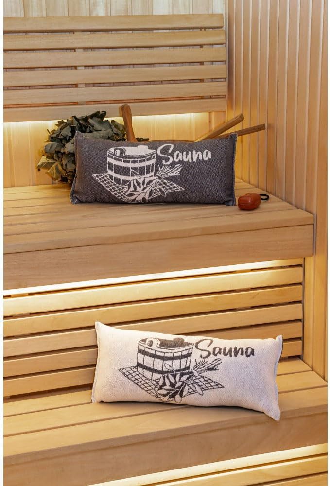 Ger3as Saunakissen Reisekissen, Baumwolle 100% Saunakissen, 50 x 22 cm Sauna Kopfkissen (Grau/Weiss)