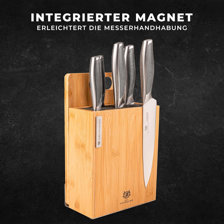 Messerblock Magnetisch mit Messerset - 6 Teilig Küchenmesser Set - Magnetischer Block aus Bambus mit