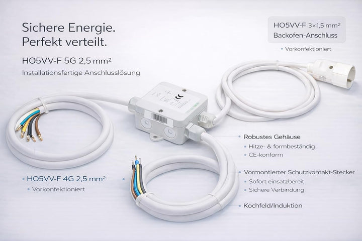 10 x Power Splitter 2m Herdverteiler Stromverteiler Küchenverteiler Küchen Anschluss Box Backofen Ko