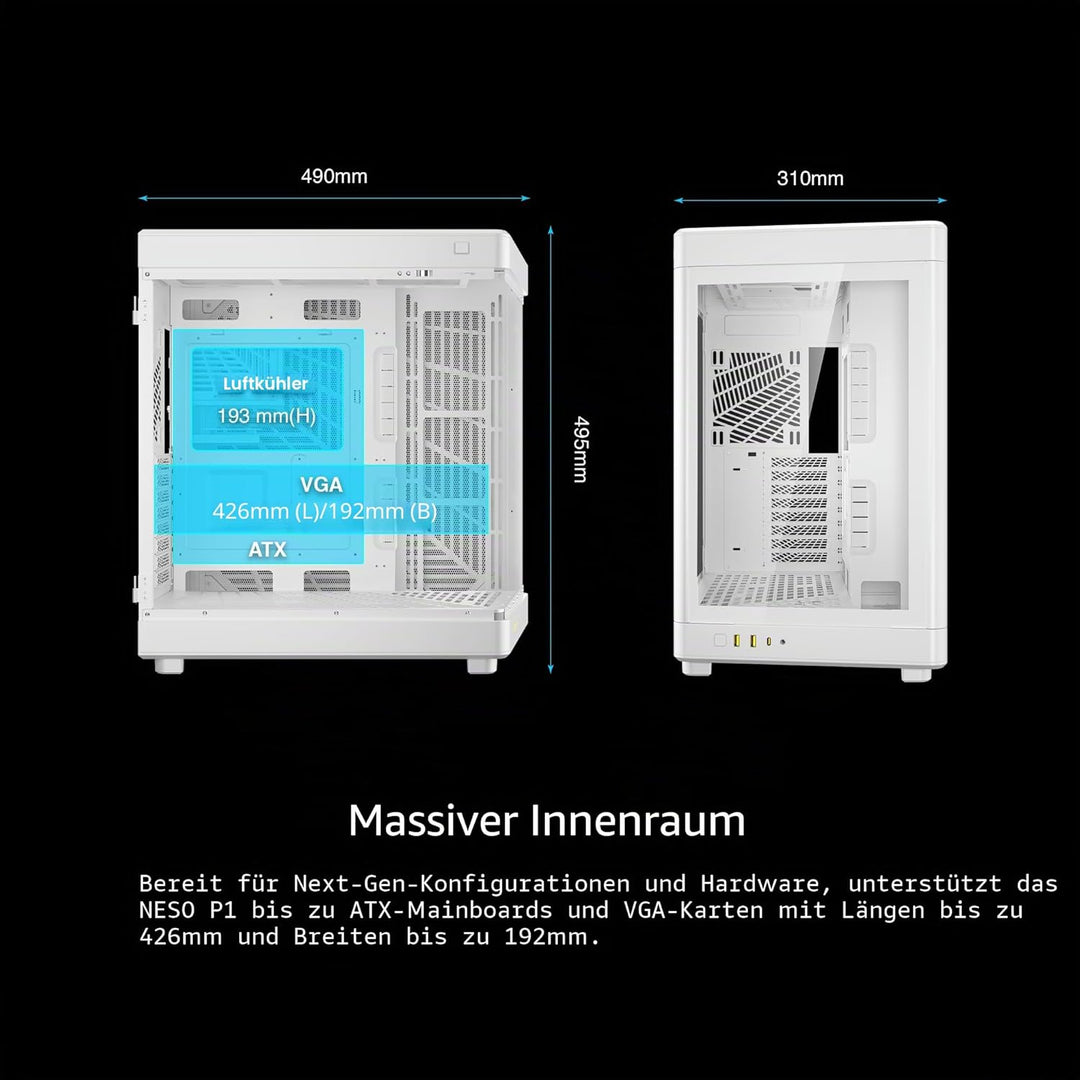 GAMDIAS NESO P1 Dual Chamber Full-Tower EATX Computer Gaming Case, 2 Way Setup Modular Design, Full