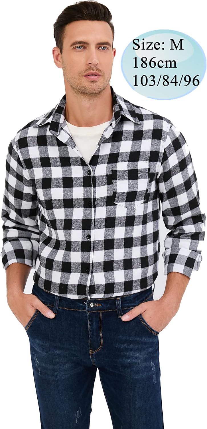 Yukiuiny Herren Holzfällerhemd 100% Baumwolle Langarm Kariertes Hemd Casual Button Down Flanell Frei