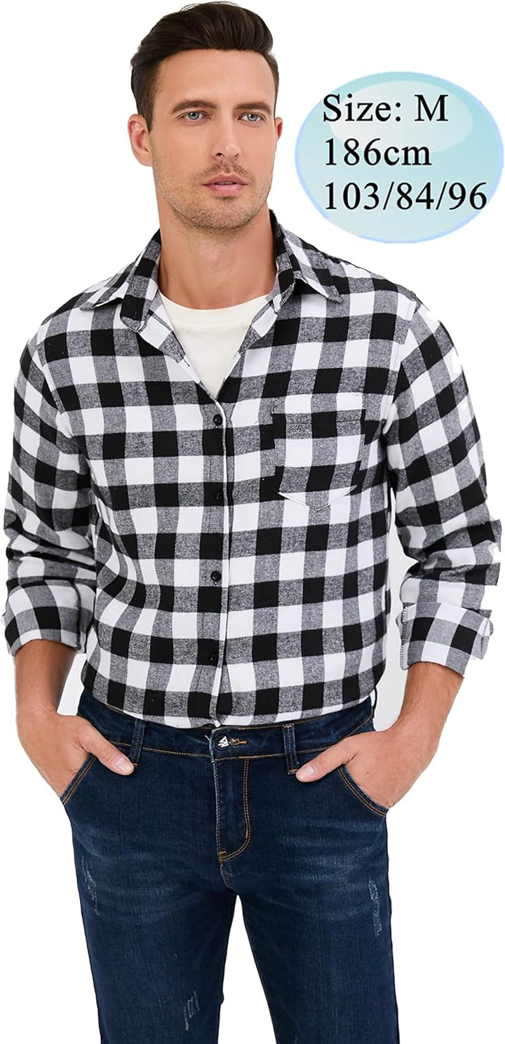Yukiuiny Herren Holzfällerhemd 100% Baumwolle Langarm Kariertes Hemd Casual Button Down Flanell Frei