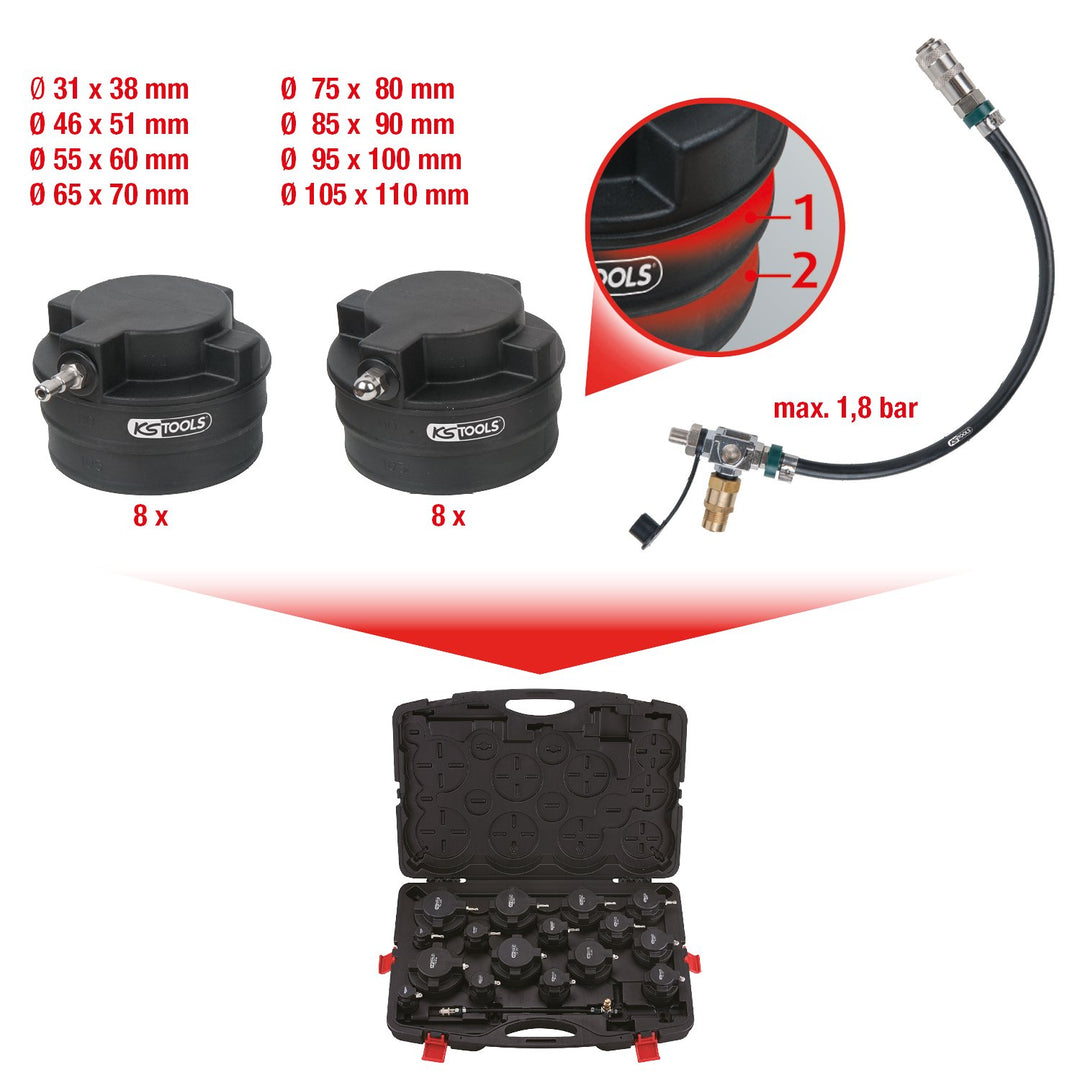 KS Tools 150.2520 Turbolader-Ladeluft-System-Prüfkoffer-Satz, 17-tlg