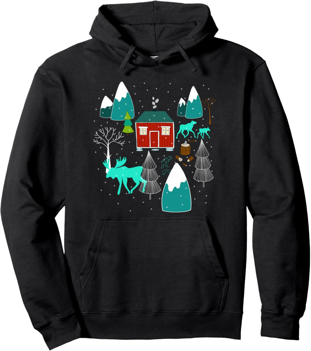 Elch Familie im Norwegischen Winter Pullover Hoodie