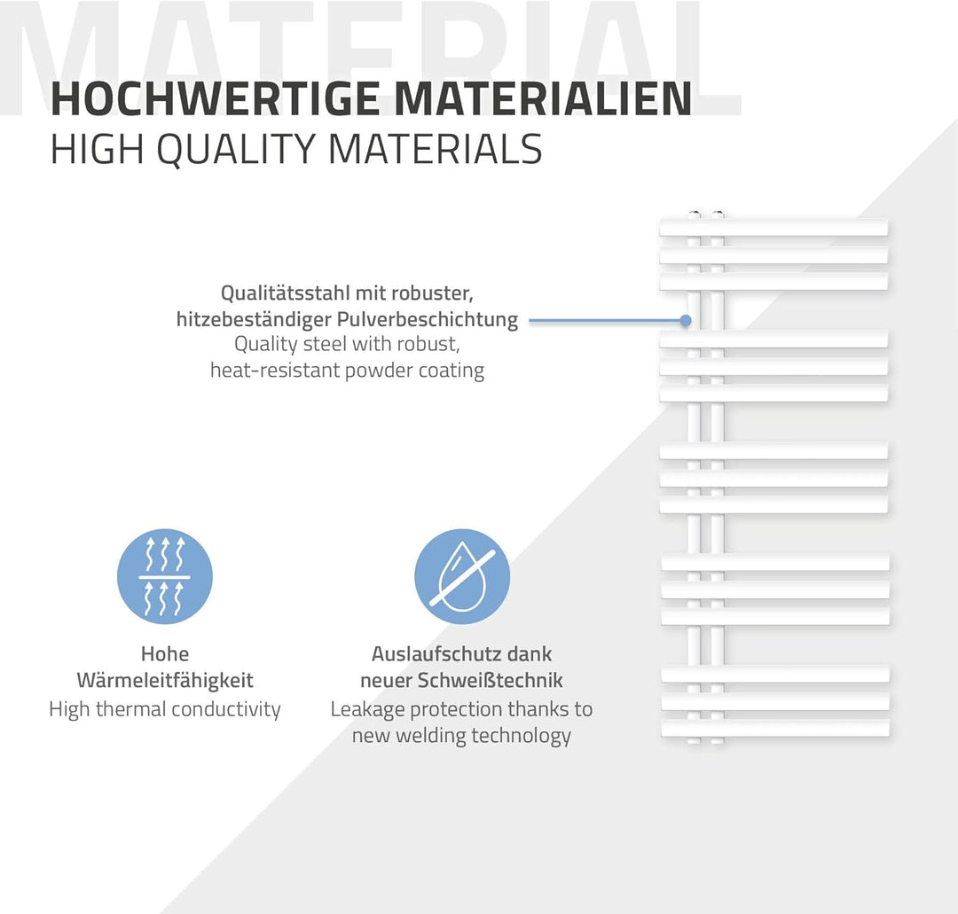 ECD Germany Iron EM Design Badheizkörper Elektrisch 900W - 500 x 1200 mm - Weiss - Heizkörper Handtu