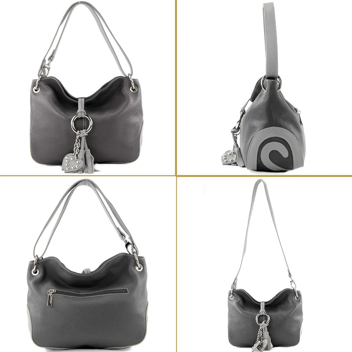 modamoda de - T10 - ital. Leder Schultertasche Umhängetasche Creme, Creme