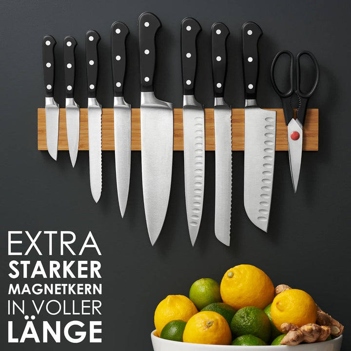 LARHN Magnetleiste Messer aus Bambus mit Extra Starkem Magnet - 40cm - Messerhalter Magnetisch Holz