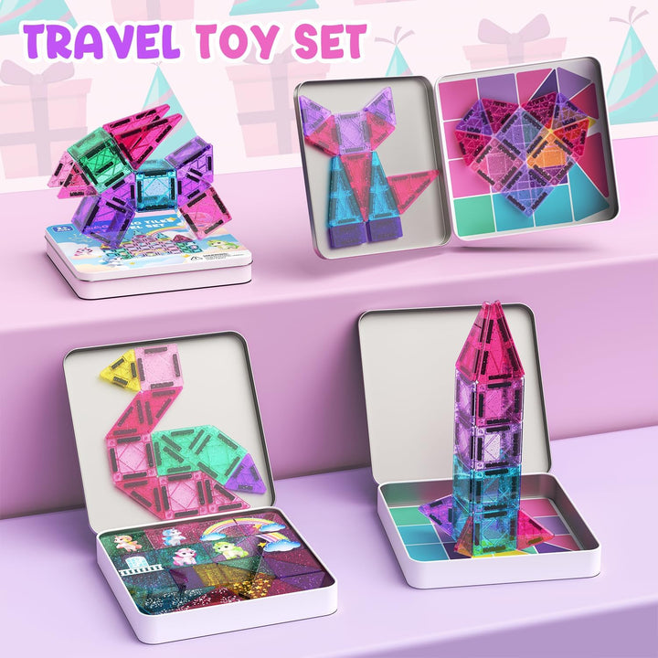 Magnetische Bausteine 60 Teile, Einhorn Magnetspielzeug, Montessori Reiseset Spielzeug Tragbare STEM