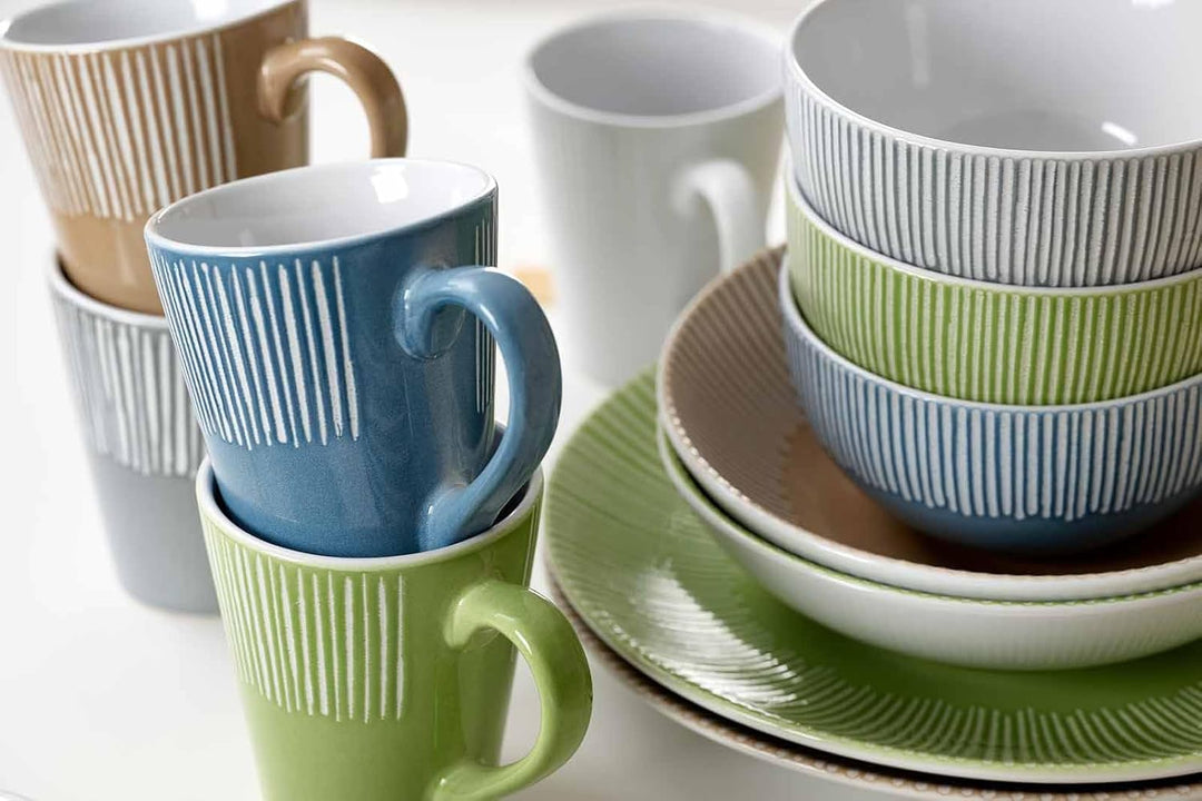 Ritzenhoff & Breker Banda Suppenteller 6er Set, 20 cm, Tiefe Essteller mit Streifen-Relief, Minimali