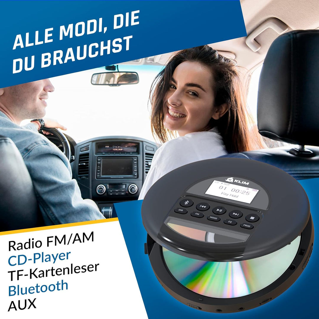 KLIM Nomad - NEU 2023 - Tragbarer CD-Player Discman mit langlebigem Akku - Inklusive KLIM Fusion Kop