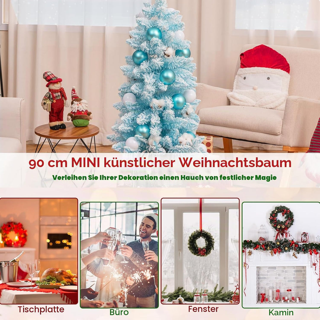 KOMFOTTEU 90 cm Künstlicher Weihnachtsbaum, Tisch Christbaum mit 24 dekorativen Kugelornamenten &amp; 12
