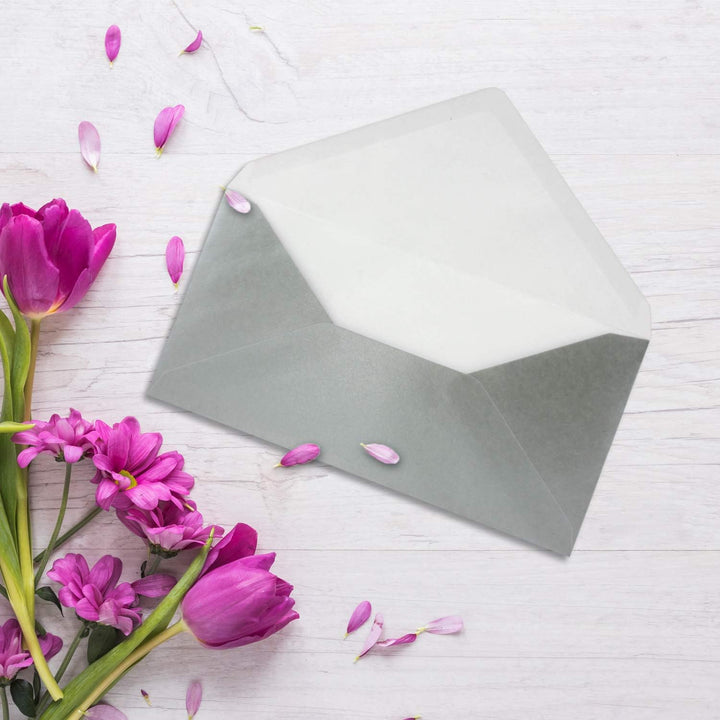 200 Brief-Umschläge Silber Metallic DIN Lang - 110 x 220 mm (11 x 22 cm) - Nassklebung ohne Fenster