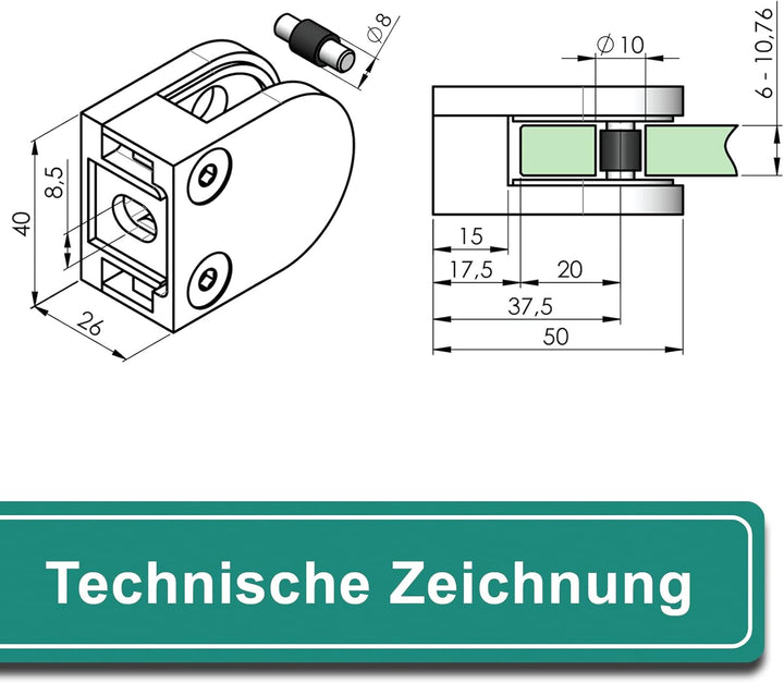 PRIOstahl Glashalter 4 Stück Glasklemmen Klemmhalter Glasplattenhalter 50 x 40 x 26 mm mit Sicherung