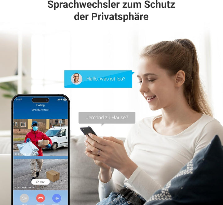 EZVIZ Video Türklingel mit 2K &amp; 1080p Doppelkamera, Kabellose Türklingel mit Solarpanel, Personenerk