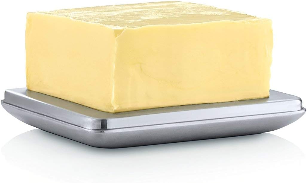 Blomus 63638 Basic Butterdose, edelstahl matt, medium &amp; -BASIC- Zuckerdose aus mattiertem Edelstahl,