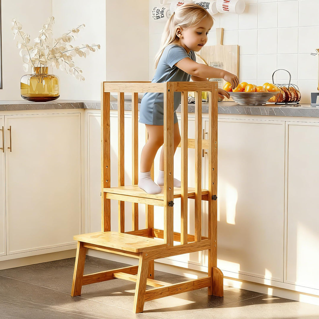 Lernturm Kinder ab 2 Jahr Höhenverstellbar Bambus,Lernstuhl,Lernturm Hauck mit Rausfallschutz aus Ho