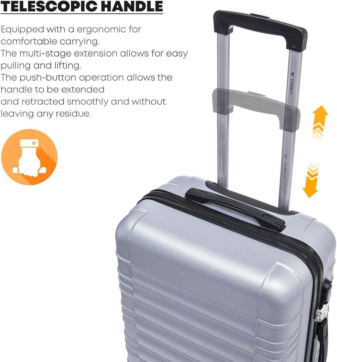 Koffer Suitcase L Silber, Trolley Reisekoffer, Rollkoffer Handgepäck mit 4 Rollen 360°, Hartschalenr