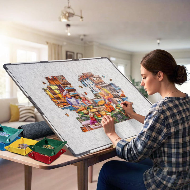 Tektalk 2000 Pieces Foldable Jigsaw Puzzle Board, Felt Puzzle Mat with Non-Slip Surface &amp; 6 Colored
