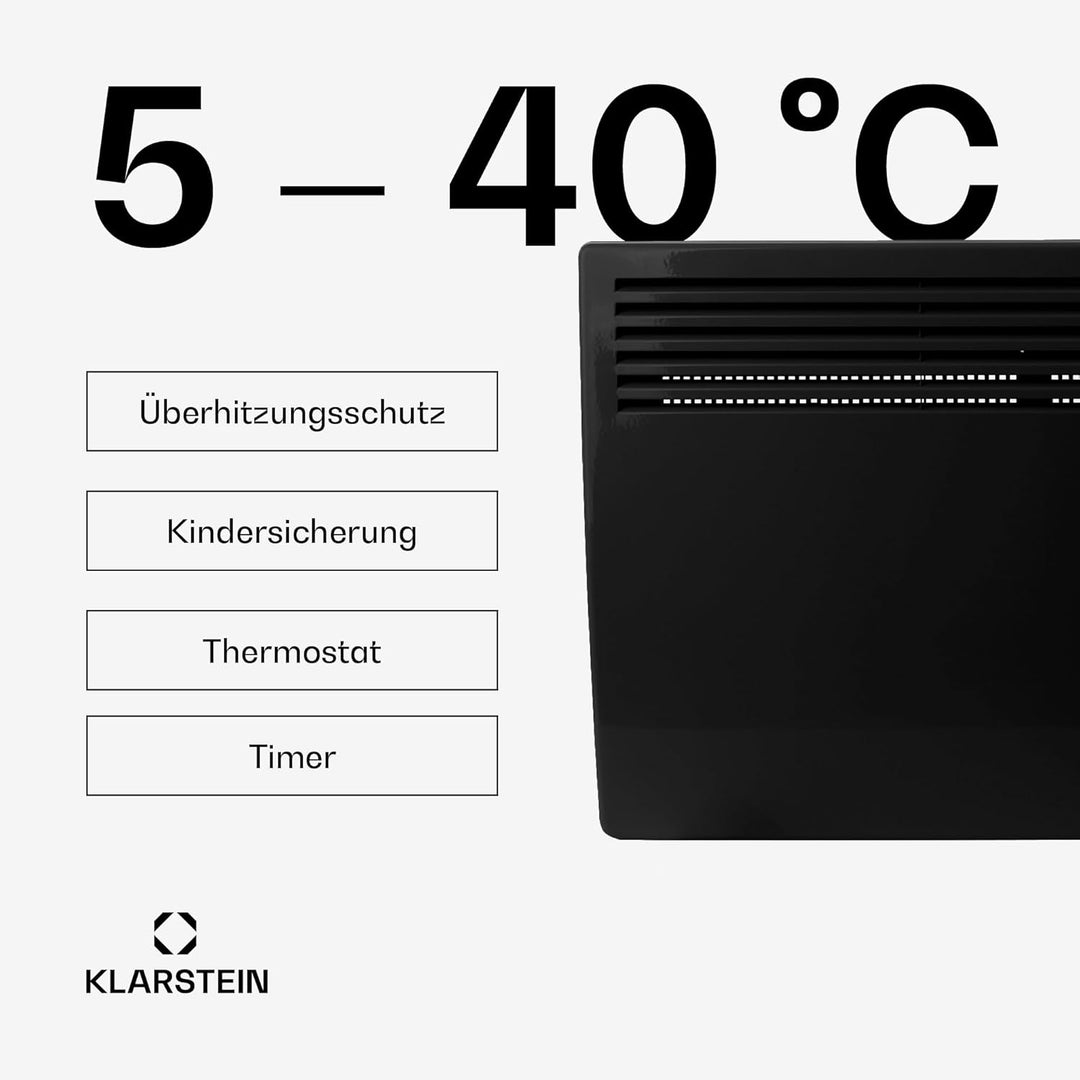 Klarstein Elektroheizung, Konvektor-Heizung Freistehend oder Wandmontage, Energiesparend, Erkennung